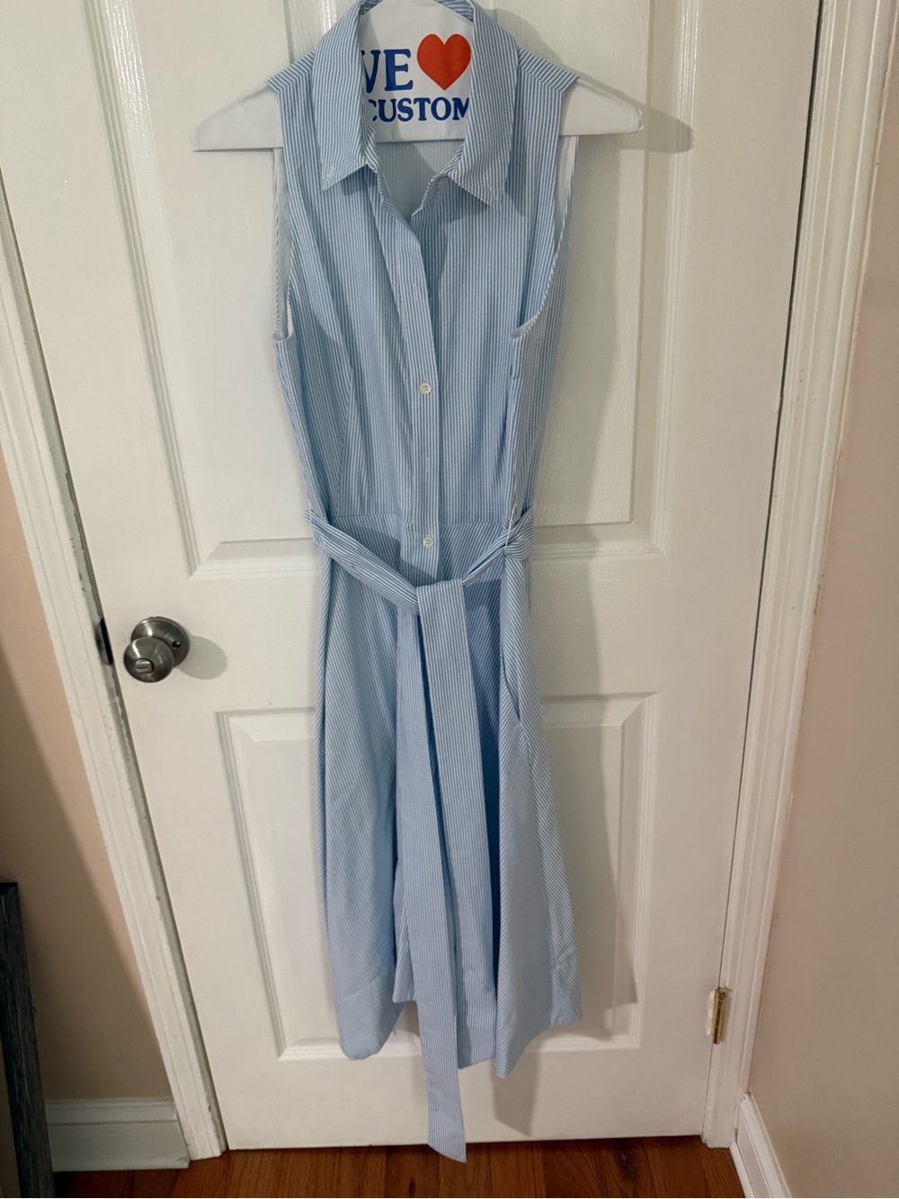 Tahari ASL Light Blue Sleeveless Shirt Midi Dress with Waist Tie